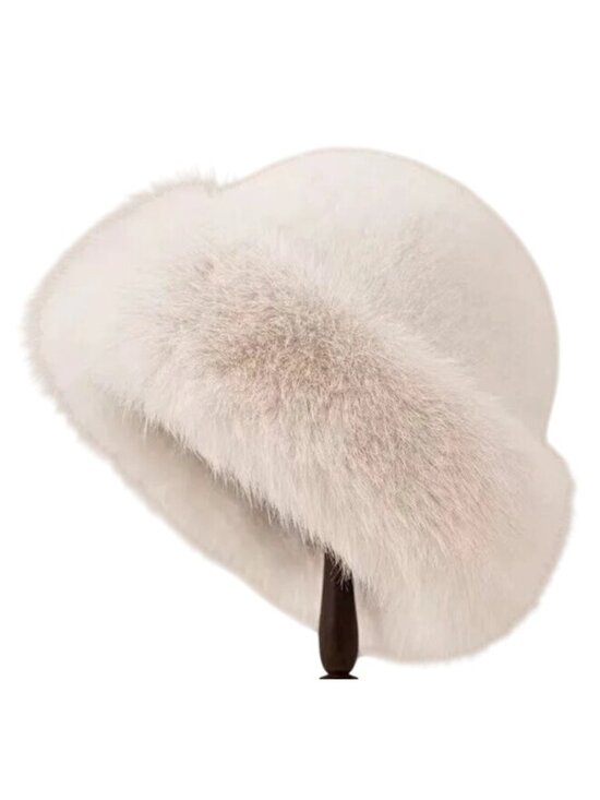 Queen's Attic Ltd Accessories - 2/$30 Faux Fur Mink Milky White OS Hat Brimless Plush Fluffy Skiing Warm